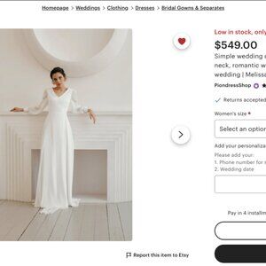 Wedding Dress - Brand New! Long Sleeve, Button-Down Back, V-Neck